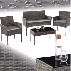 Salon de jardin en résine tressée pour 4 personnes gris