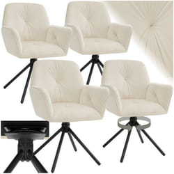 Chaise à accoudoirs pivotante en velours et rembourrée Lot de 4 Velours crème/noir - TU