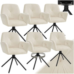 Chaise à accoudoirs pivotante en velours et rembourrée Lot de 6 Velours crème/noir - TU