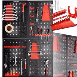 Panneau perforé avec crochets et supports Lot de 4 noir/rouge