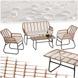 Salon de jardin en résine tressée pour 4 personnes marron naturel