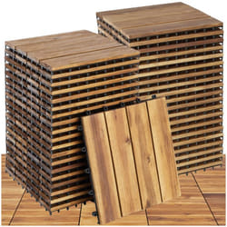 Dalles de terrasse - TECTAKE - Sol dextérieur TABULA 4 lames antidérapantes en bois dacacia massif système de clip - 40 pièces