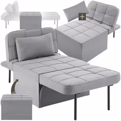 Fauteuil de repos 4-en-1 comme tabouret, fauteuil, chaise longue ou lit gris clair - TU