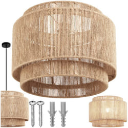Abat-jour - TECTAKE - Suspension en fibre naturelle LIGNEA LUX et structure en acier au style bohème 40W - 46 x 32 cm