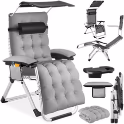 Chaise longue pliable avec dossier flexible et repose-pieds une pièce gris clair - TU
