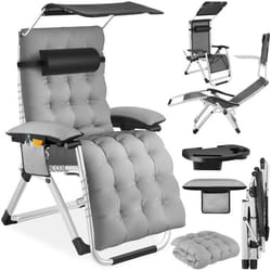 Chaise longue pliable avec dossier flexible et repose-pieds une pièce gris clair - TU