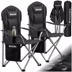 Chaise de camping rembourrée pliable avec sac de transport inclus Ensemble de 2 pièces noir