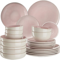 Service - TECTAKE - Set de vaisselle MARE 24 pièces en faïence émaillée 6 personnes fait main compatible lave-vaisselle - Rose