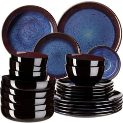 Service - TECTAKE - Set de vaisselle MARE 24 pièces en faïence émaillée 6 personnes fait main compatible lave-vaisselle - Bleu/Brun