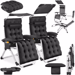 Chaise longue pliable avec dossier flexible et repose-pieds Lot de 2 noir - TU