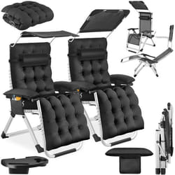 Chaise longue pliable avec dossier flexible et repose-pieds Lot de 2 noir - TU