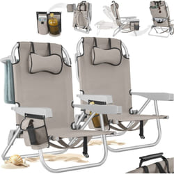Tectake - Chaise de plage coral pliable avec fonction sac à dos - beige, Lot de 2