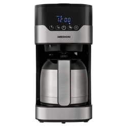 MEDION MD 18458 - Cafetière filtre programmable avec carafe isotherme - 900 Watt - 1,2 Litres - Argent