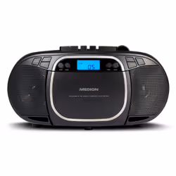 MEDION E66476 - Radio - Lecteur CD/MP3/cassettes - écran LCD - stéréo PLL-FM - USB - 2 x 20 W - Noir, Portable, Numérique, AM ...