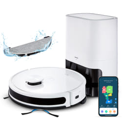 MEDION Robot aspirateur avec station d'aspiration X20 SW -navigation laser - 3 000 Pa - zones No Go & Go - Blanc