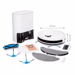 MEDION Robot aspirateur avec station d'aspiration X20 SW -navigation laser - 3 000 Pa - zones No Go & Go - Blanc