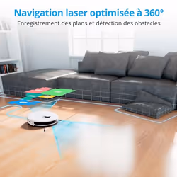 MEDION Robot aspirateur avec station d'aspiration X20 SW -navigation laser - 3 000 Pa - zones No Go & Go - Blanc