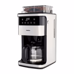 MEDION MD 19899, Machine à café filtre, 1,5 L, Café en grains, Broyeur intégré, 1050 W, Noir, Argent