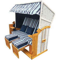 Brast - Corbeille de plage mer Baltique xxl 3 personnes 160 cm de large en osier rayée bleu clair inclinaison complete housse de protection chaise
