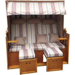 Brast - Corbeille de plage mer Baltique xxl 3 personnes 160 cm de large en osier raillé rouge et beige inclinaison complete housse de protection