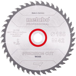 Lame de scie Metabo coupe de bois de précision - professionnelle', 165x2,2/1,4x20 Z42 wz 15°.