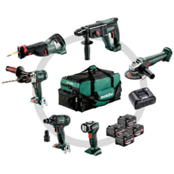 Kit d'outils sans fil Combo pour l'artisanat du bâtiment Metabo 6.1SB 18 LTX + KH 18 LTX 24 + W 18 L 9-125 Quick + ASE 18 LTX + SSW 18 LTX 300 BL +
