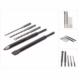 Contenu du paquet: - 3x Metabo Forets 160 mm (6,0 / 8,0 / 10,0 mm) - 1x Burin pointu 250 mm - 1x Burin plat 20 x 250 mm - 1x  ...