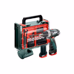 METABO Perceuse-visseuse sans fil PowerMaxx BS Basic Set (600080710) + 41 pièces. Atelier mobile ; boîtier en plastique ; 12V ...