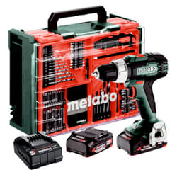 Metabo - Kit perceuse-visseuse sans fil, 2 batteries Li-Power (18 V/2,0 Ah), chargeur, crochet de ceinture, mandrin sans clé, éclairage led,