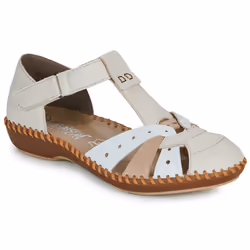 Sandales Femme RIEKER M1655 Beige - Talon Plat - Scratch - Synthétique