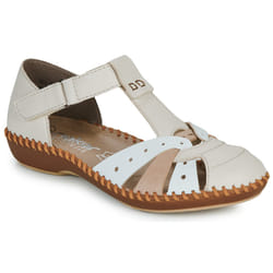 Sandales Femme RIEKER M1655 Beige - Talon Plat - Scratch - Synthétique