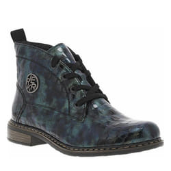 Bottines bleues à talon décroché bas avec des lacets et un zip latéral