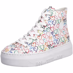 Baskets montantes Rieker Femme Colore - M1913-90 - Imprimé cœur - Blanc - Lacets - Plat