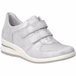 Baskets Femme - RIEKER L4868 - Talon compensé - Cuir argent - Scratch