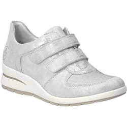 Baskets Femme - RIEKER L4868 - Talon compensé - Cuir argent - Scratch