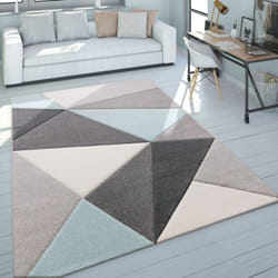 Paco Home - Tapis 3D Triangles Pastel Tendance Gris Turquoise 60x110 cm