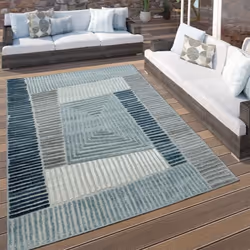 Tapis Intérieur Et Extérieur Géométrique Turquoise Gris [120x170 cm]