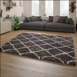 Paco Home - Tapis Poils Hauts Moelleux Moderne Shaggy Style Flokati Motif Losange Gris 160x230 cm