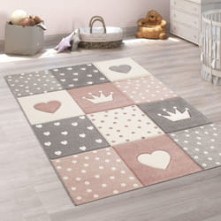 Paco Home - Tapis Enfant Couleurs Pastel à Carreaux Points Cœurs Étoiles Blanc Gris Rose 200x290 cm
