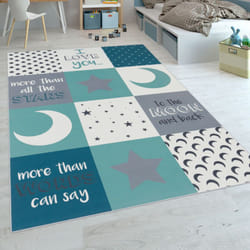 Paco Home - Tapis Chambre Enfant Garà§ons Cœurs Étoiles Lune Inscription Bleu Gris 120x160 cm