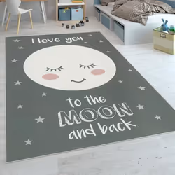 Tapis Enfant Chambre Enfant Filles Lavable Étoiles Mignon Lune Inscription Gris [120x160 cm]