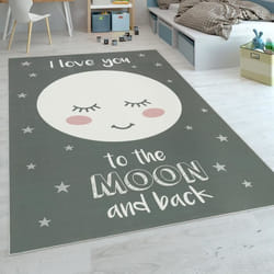 Tapis Enfant Chambre Enfant Filles Lavable Étoiles Mignon Lune Inscription Gris [120x160 cm]