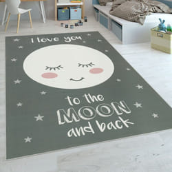 Paco Home - Tapis Enfant Chambre Enfant Filles Étoiles Mignon Lune Inscription Gris 80x150 cm
