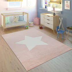 Paco Home - Tapis Enfant Chambre Enfant Filles Moderne Grosse Étoile Pastel Rose Blanc 80x150 cm