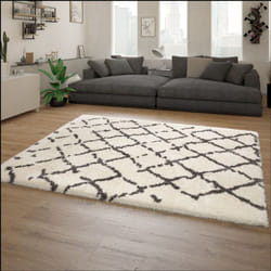 Paco Home - Tapis Poils Longs Moelleux Moderne Shaggy Style Flokati Motif Losange Blanc Gris 160x230 cm