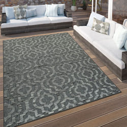 Paco Home - Tapis Intérieur & Extérieur Terrasses Motif Ethnique Bordure Résistant Aux Intempéries Moderne Gris 80x150 cm