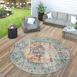 Paco Home - Tapis Intérieur Extérieur Orient Turquoise Rose Jaune 200 cm rond