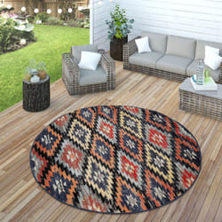 Paco Home - Tapis Intérieur Et Extérieur Zigzag Rouge Orange Noir 200 cm rond