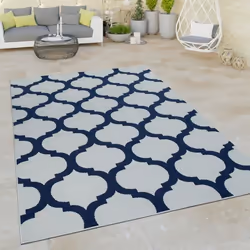 Tapis Intérieur & Extérieur Tissage À Plat Aspect 3D Design Marocain En Blanc Bleu [120x170 cm]