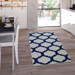 Tapis Intérieur & Extérieur Tissage À Plat Aspect 3D Design Marocain En Blanc Bleu [160x230 cm]